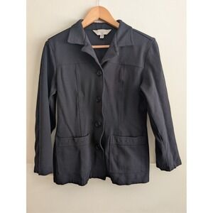 EXPRESS Tricot Womens Black Button Front Blazer Jacket Size 7/8 minimalist Clean